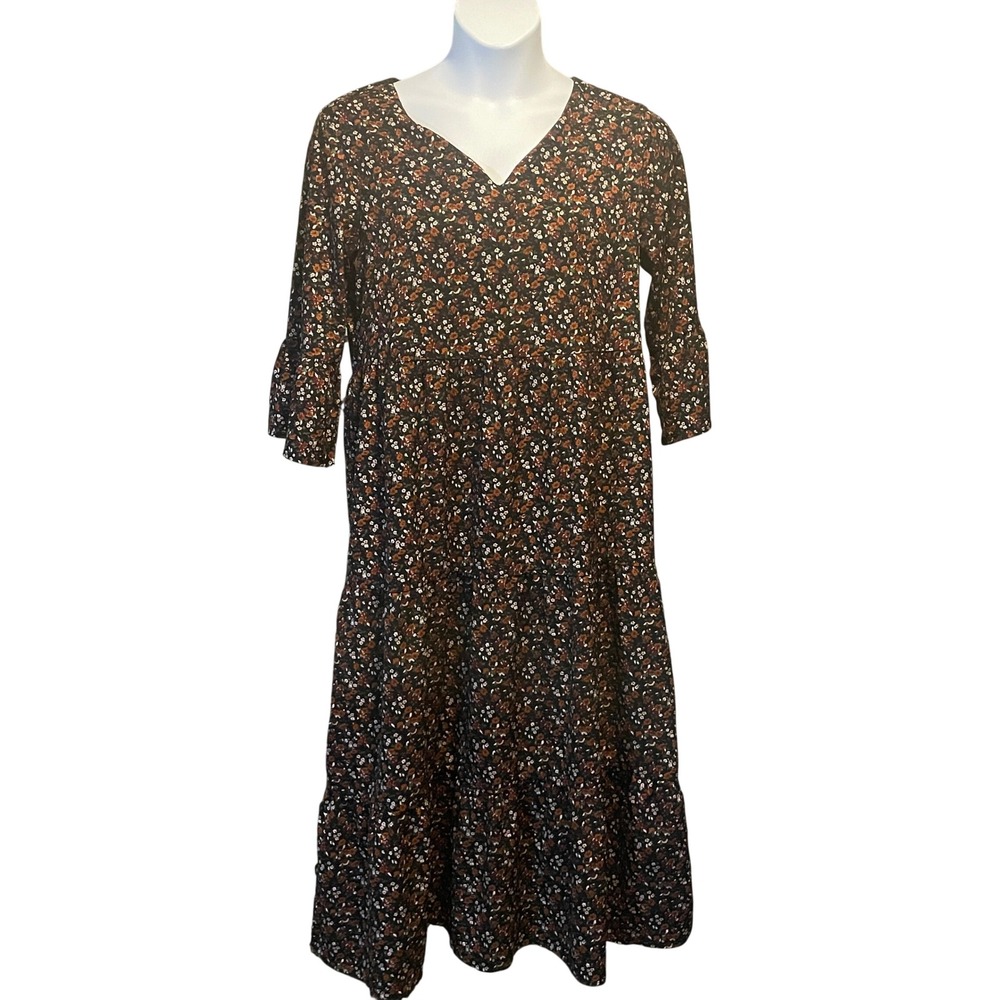 Ruffle Boho Tiered Maxi Dress Floral Prairie Cottagecore Grannycore Ditsy Large